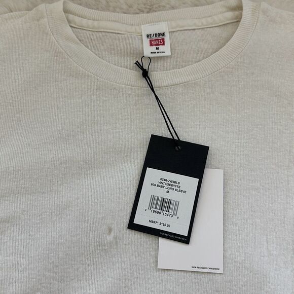 Re/Done '90s Baby Long-Sleeve in Vintage White Size M - Picture 7 of 12